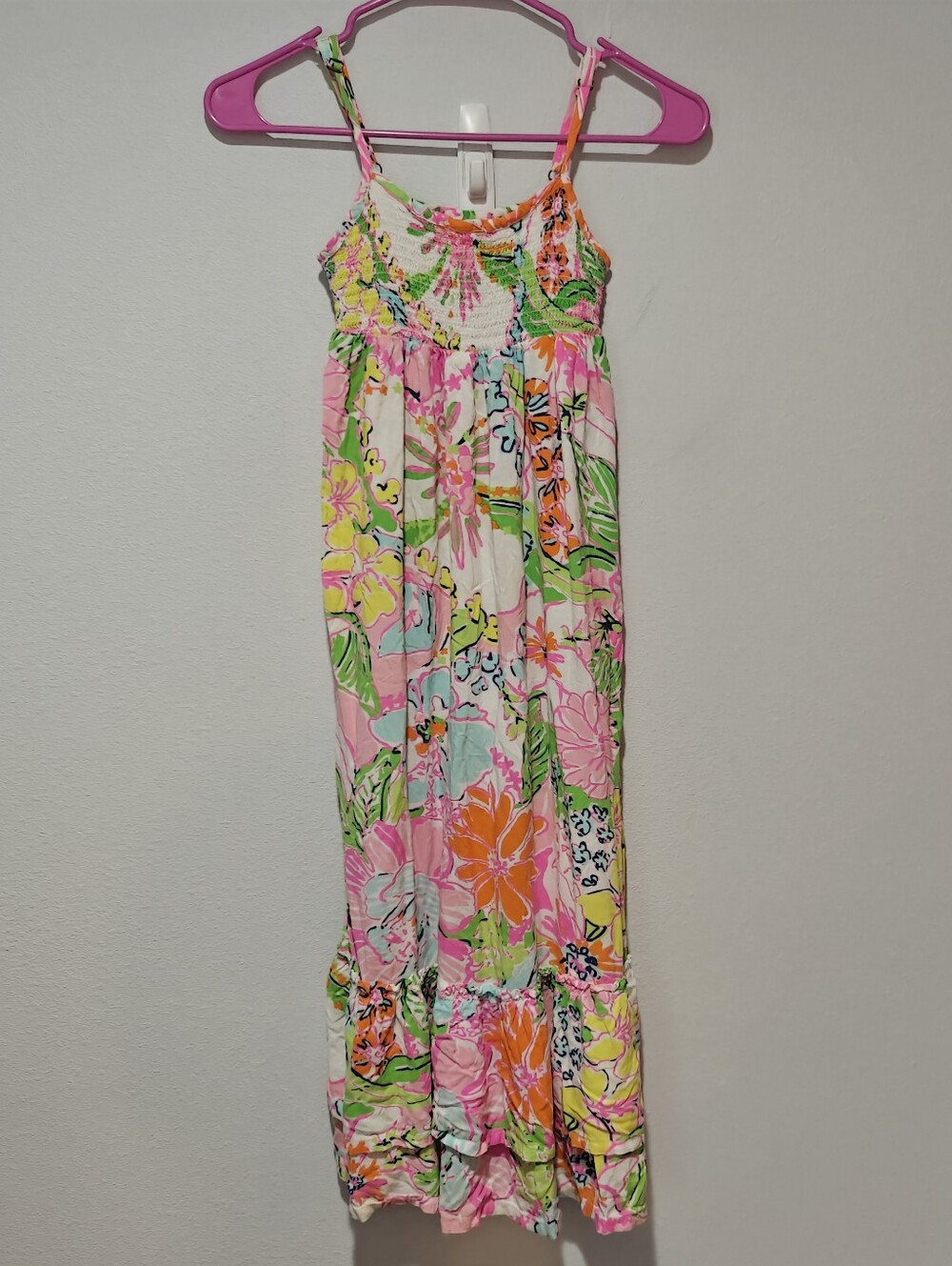 Lilly Pulitzer Smocked Nosey Posey  Maxi Dress Girls Medium 7/8 Adjustable Strap - Picture 2 of 5